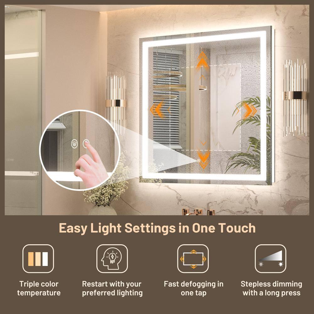 Keonjinn LED Bathroom Mirror 60 ” x 36 ” with Frontlit & Backlit, Lighted Mirror with Stepless Dimmable 3-Color Lights, Bathroom Vanity Mirror with HD Tempered Glass, UL-Listed LED Driver, CRI90+