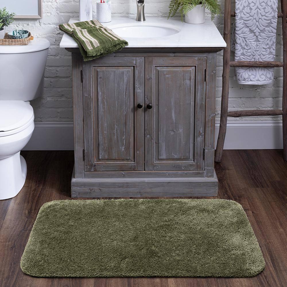 BrylaneHome The Elegance Bath Rug Collection - Bath Rug - 17" W 24" L, Olive