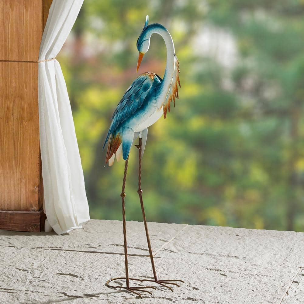 Glitzhome 38.5"H Metal Standing Crane Garden Statue with Stakes (KD) Metal Thickness: 0.35mm