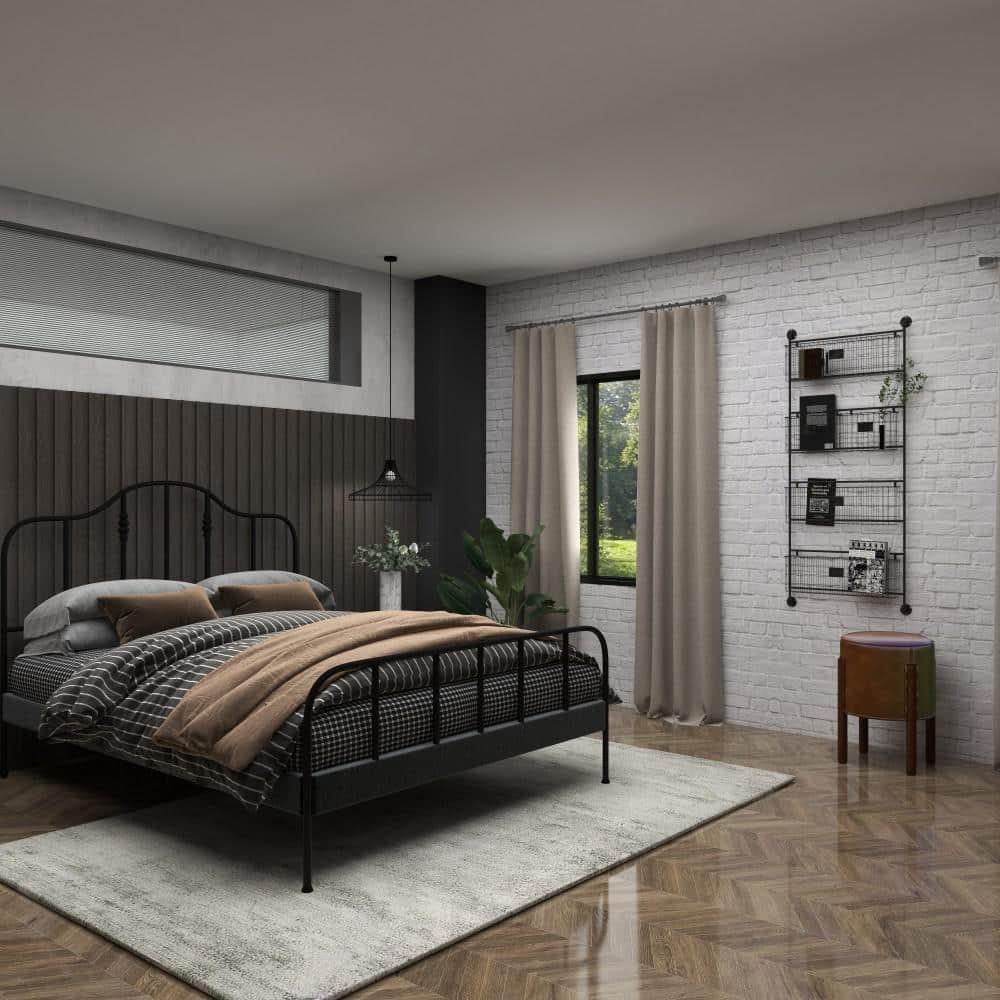 DecMode 4-Tier Industrial Wall Organizer Basket and Magazine Rack Holder, 27"W x 5"L x 61"H, Black Metal with Rustic Distressed Finish