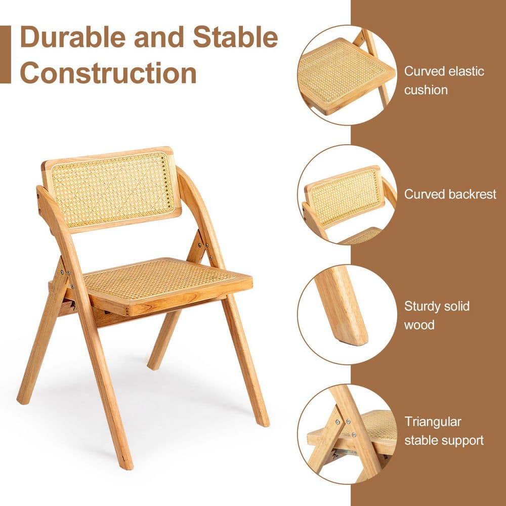 Karl home Wooden Rattan Folding Chairs 2 Pack, Portable Folding Chairs for Indoor, Ideal for Kitchen Dining Room, Office Wedding, Party, Picnic, Natural