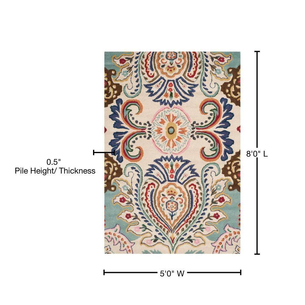 Bella BEL118 Hand Tufted Area Rug - Ivory/Teal - 5'x8' - Safavieh.