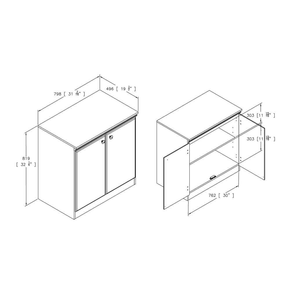2 Door Morgan Storage Cabinet Pure Black - South Shore: Adjustable Shelf, Laminated Particle Board