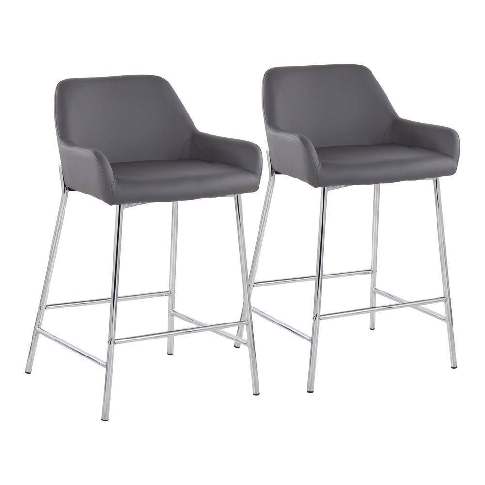 Set of 2 Daniella Metal Polyester Counter Height Barstools Chrome/Gray - LumiSource: Upholstered, Steel Frame, Fixed Height