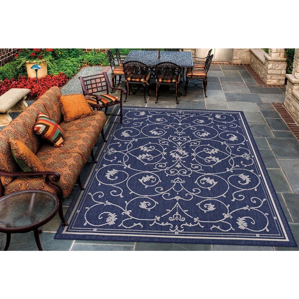 Couristan Recife Veranda Indoor / Outdoor Area Rug, Ivory- Indigo Blue, 3'9" x 5'5"