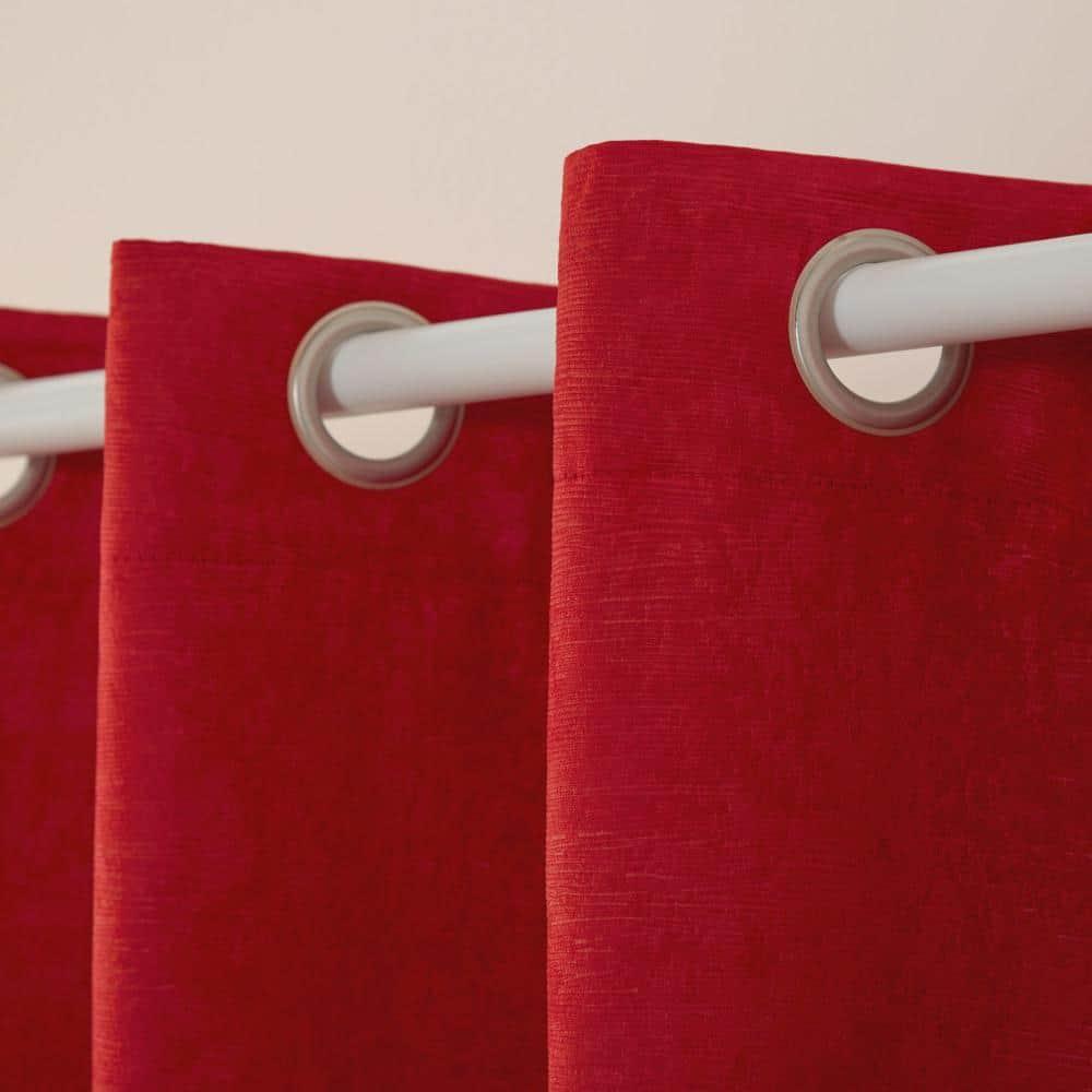 Set of 2 96"x52" Oxford Textured Sateen Thermal Room Darkening Grommet Top Window Curtain Panel Chili Red - Exclusive Home