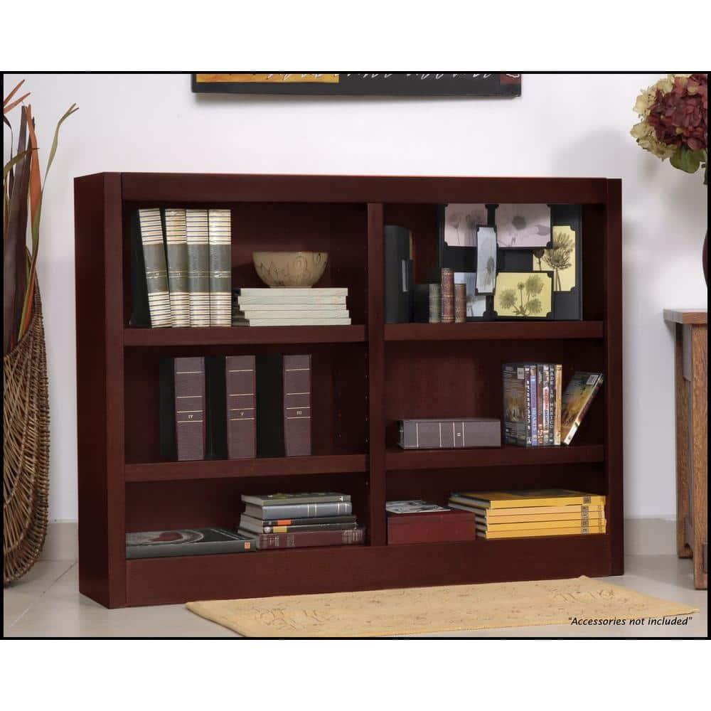 Concepts in Wood 6 Shelf Double Wide Wood Bookcase, 36 inch Tall - Cherry Finish