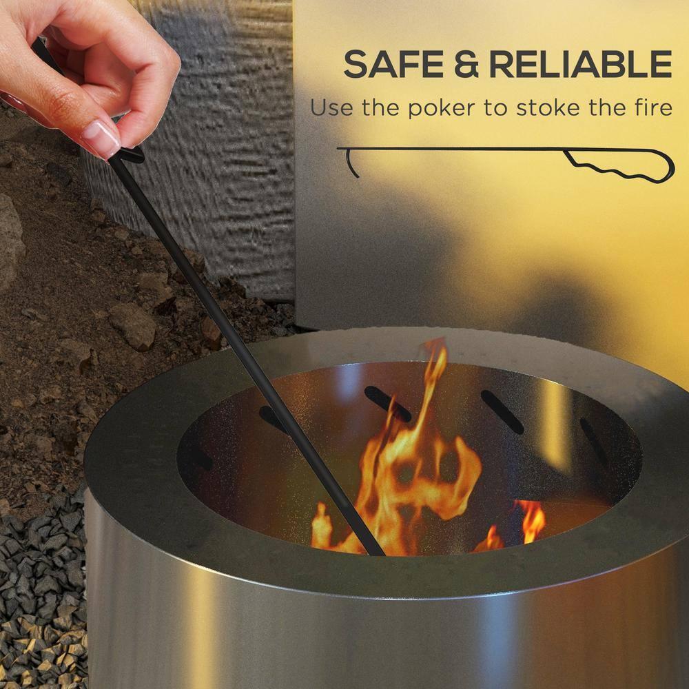 Outsunny Smokeless Fire Pit, 19" Wood Burning Firepit with Poker, Stainless Steel, Silver