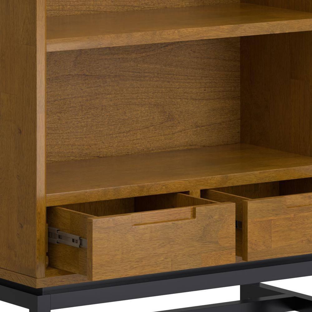 Banting 30"W Solid Wood 4 Shelf Industrial Bookcase with 2 Drawers, Adjustable Shelves, and Metal Base