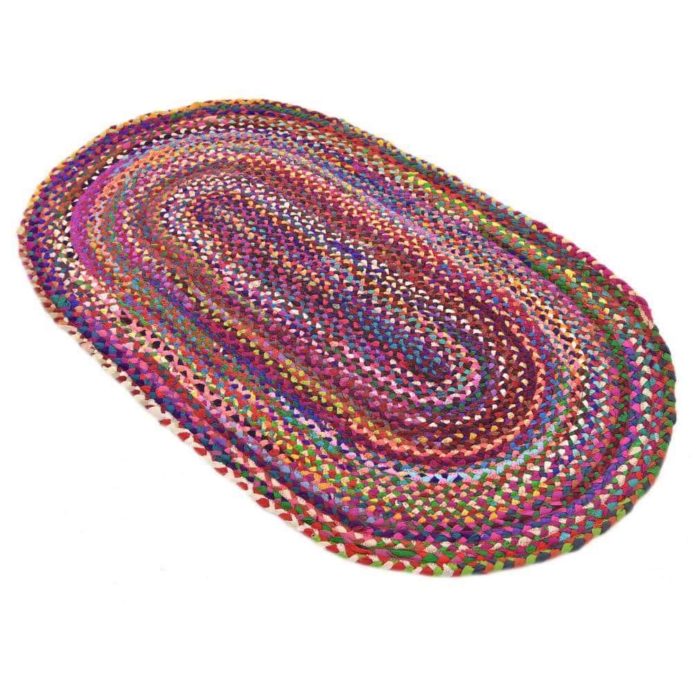 Unique Loom Braided Chindi Collection Area Rug - Layer (3' 3" x 5' 1" Oval Multi/Blue)