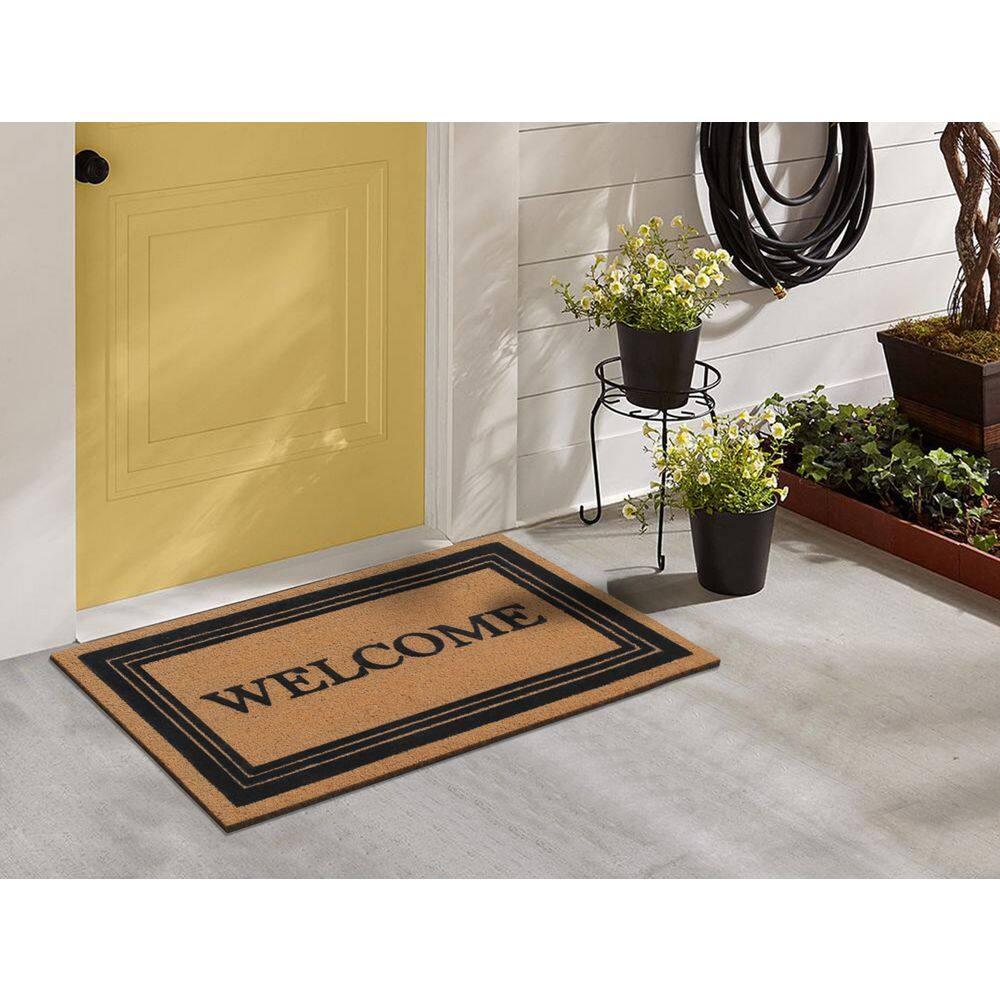 A1HC Welcome Entrance Door Mats, Durable Large Outdoor Rug, Non-Slip, Flock Doormat, Thin-Profile Heavy Duty Door Mat, Indoor Outdoor Front Door, High Traffic Areas, 24" X 39"