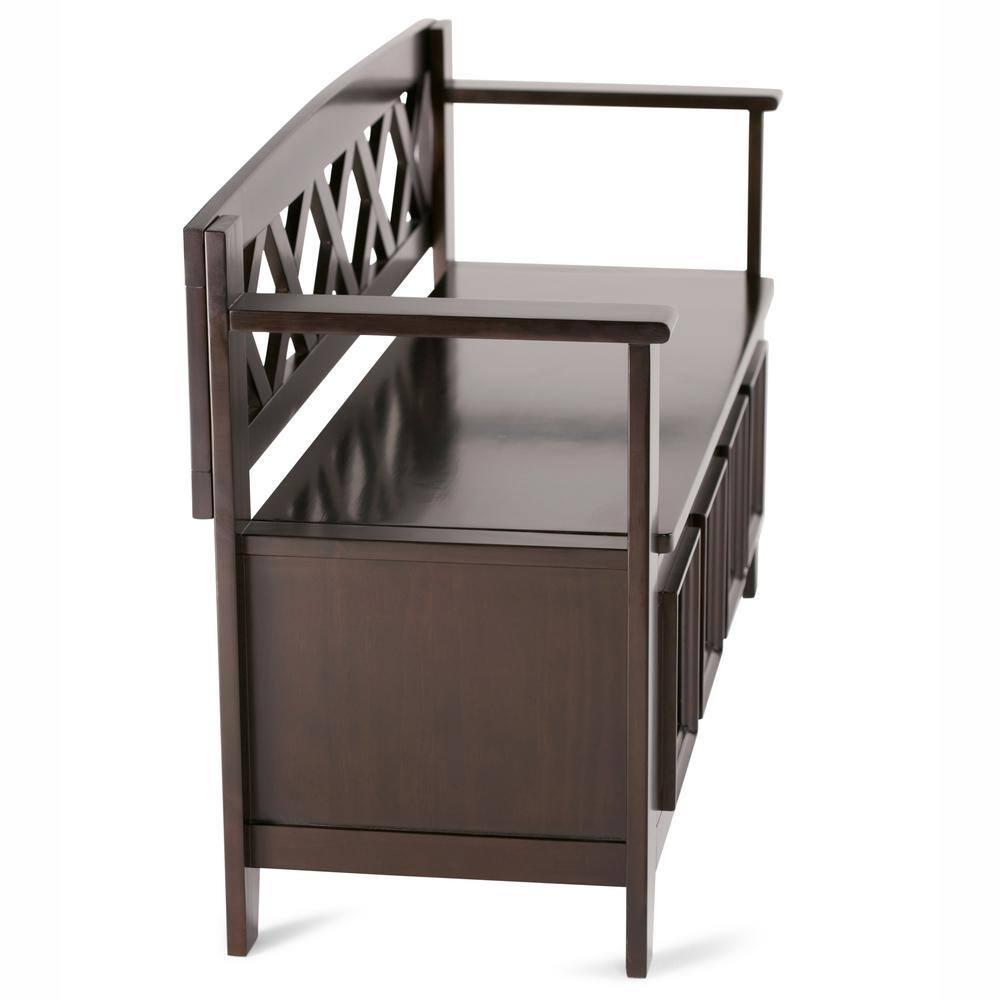 Simpli Home Amherst 48"W Solid Wood Entryway Storage Bench with Lift-Top Lid and Dual Compartments