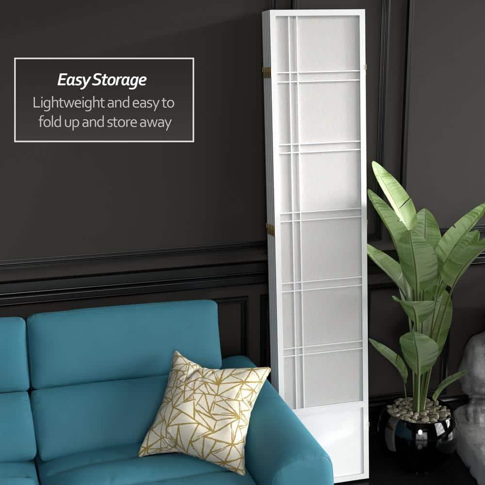 Oriental Furniture 7 ft. Tall Double Cross Shoji Screen - White - 5 Panel