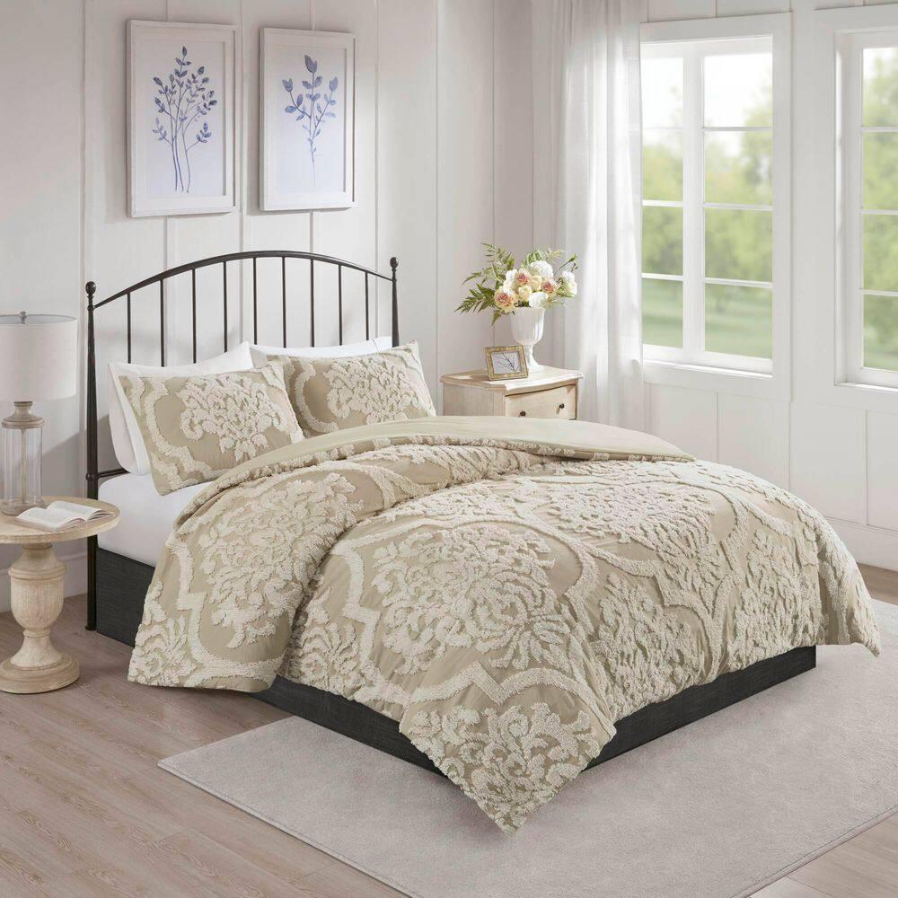 Madison Park Viola Tufted Cotton Chenille Damask 3 Piece Comforter Set
