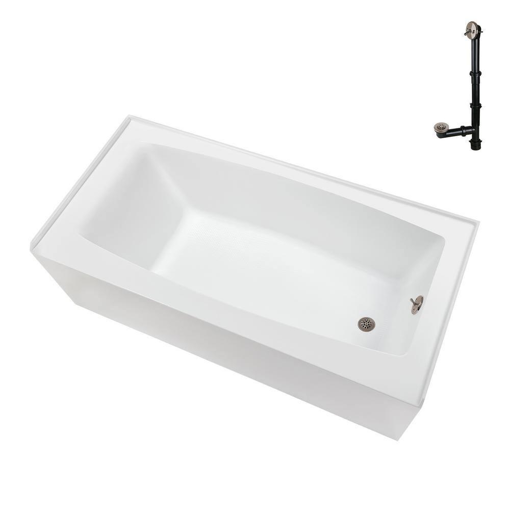 Streamline 60 in. x 30 in. Acrylic Right-Hand Drain Alcove Bathtub in Glossy White With External Drain
