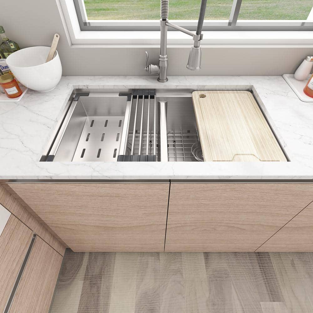 Sinber 33" Undermount Double Bowl Workstation Kitchen Sink with 304 Stainless Steel