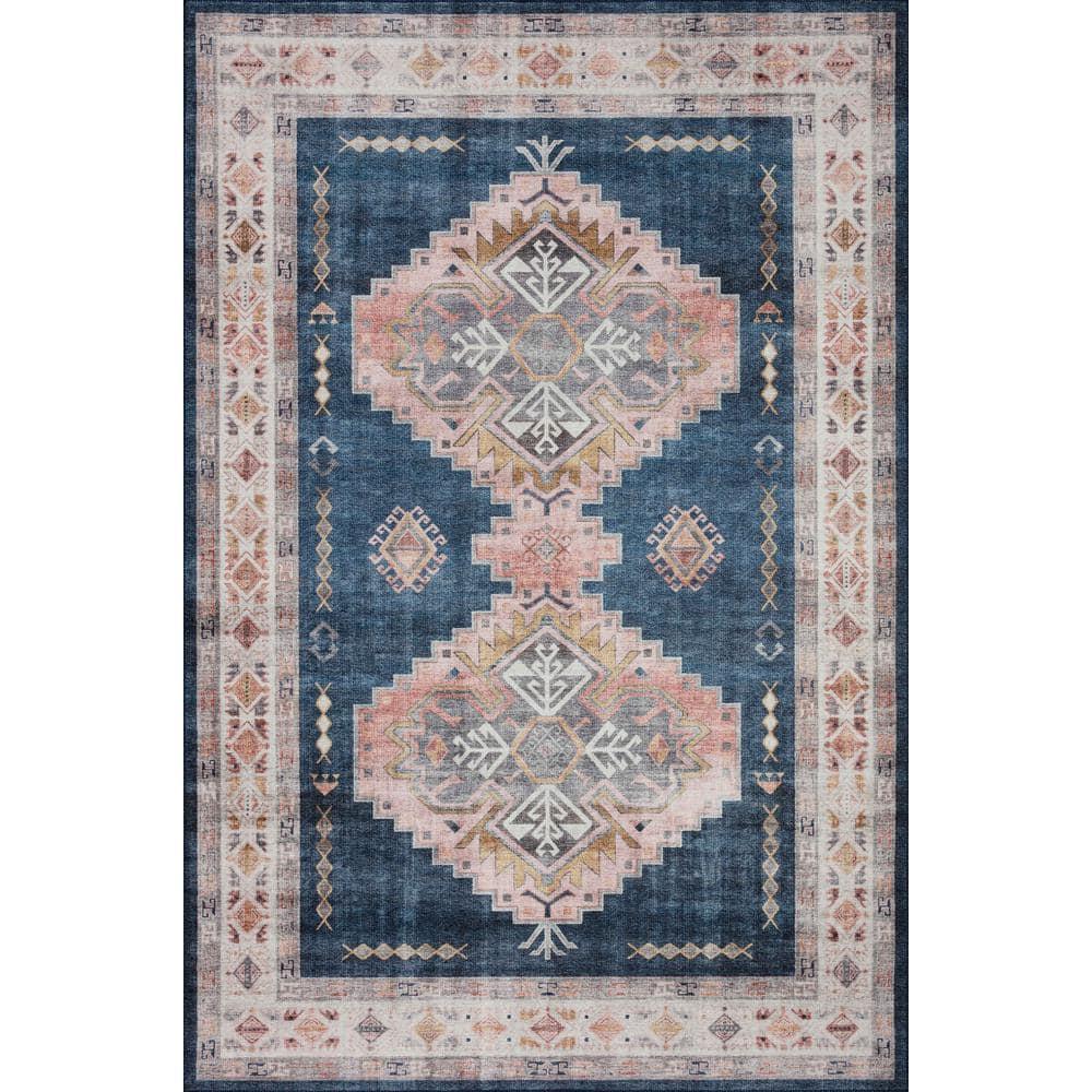 Loloi II Heidi Collection HEI-03 Denim / Blush, Southwestern Area Rug 5'-0" x 7'-6"