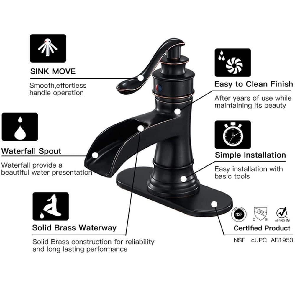 BWE Waterfall Single Hole Single-Handle Low-Arc Bathroom Faucet With Pop-up Drain Assembly