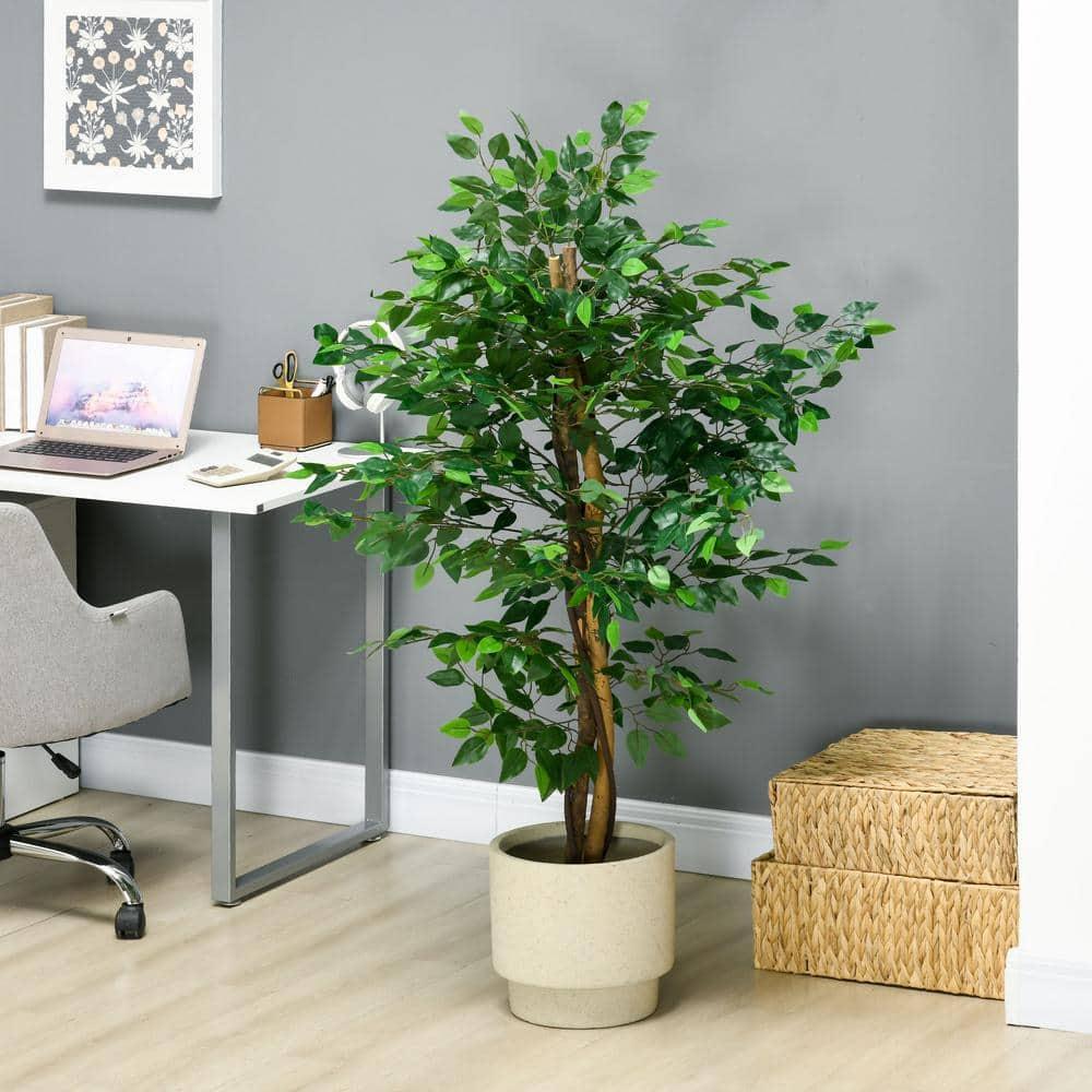 HOMCOM 5' Artificial Ficus Tree, Potted Indoor Fake Plant for Home Office Living Room Décor