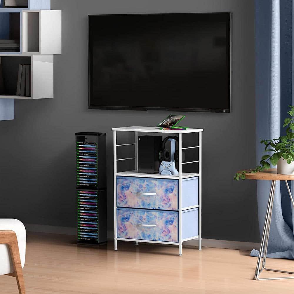 Sorbus Sorbus 2 Drawers and Shelves Nightstand with Steel Frame, Wood Top & Fabric Bins in Tie Dye Blue
