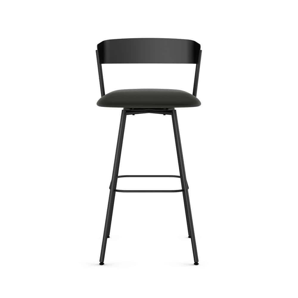 Amisco Ludwig 26 In. Swivel Counter Stool - Black Faux Leather / Black Metal