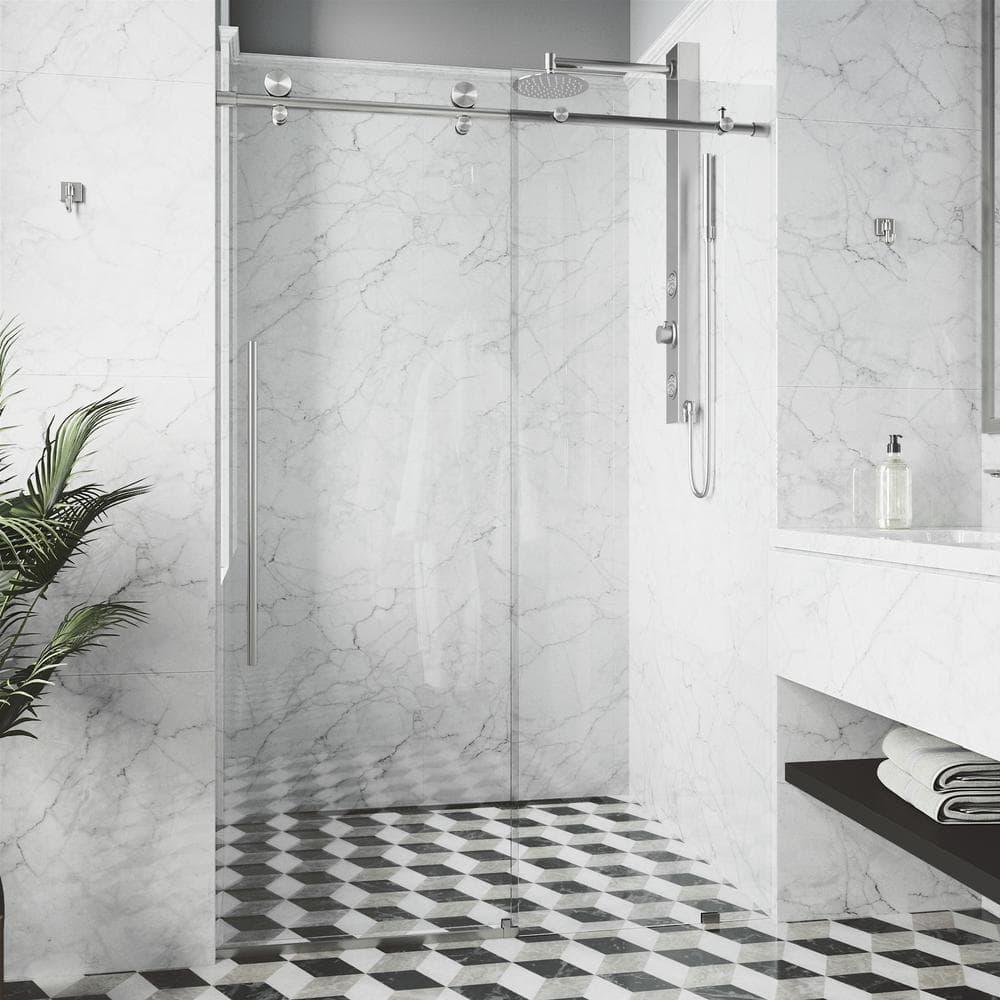 Elan E-Class 68-72" W x 76" H Sliding Frameless Shower Door with 3/8" Clear Glass