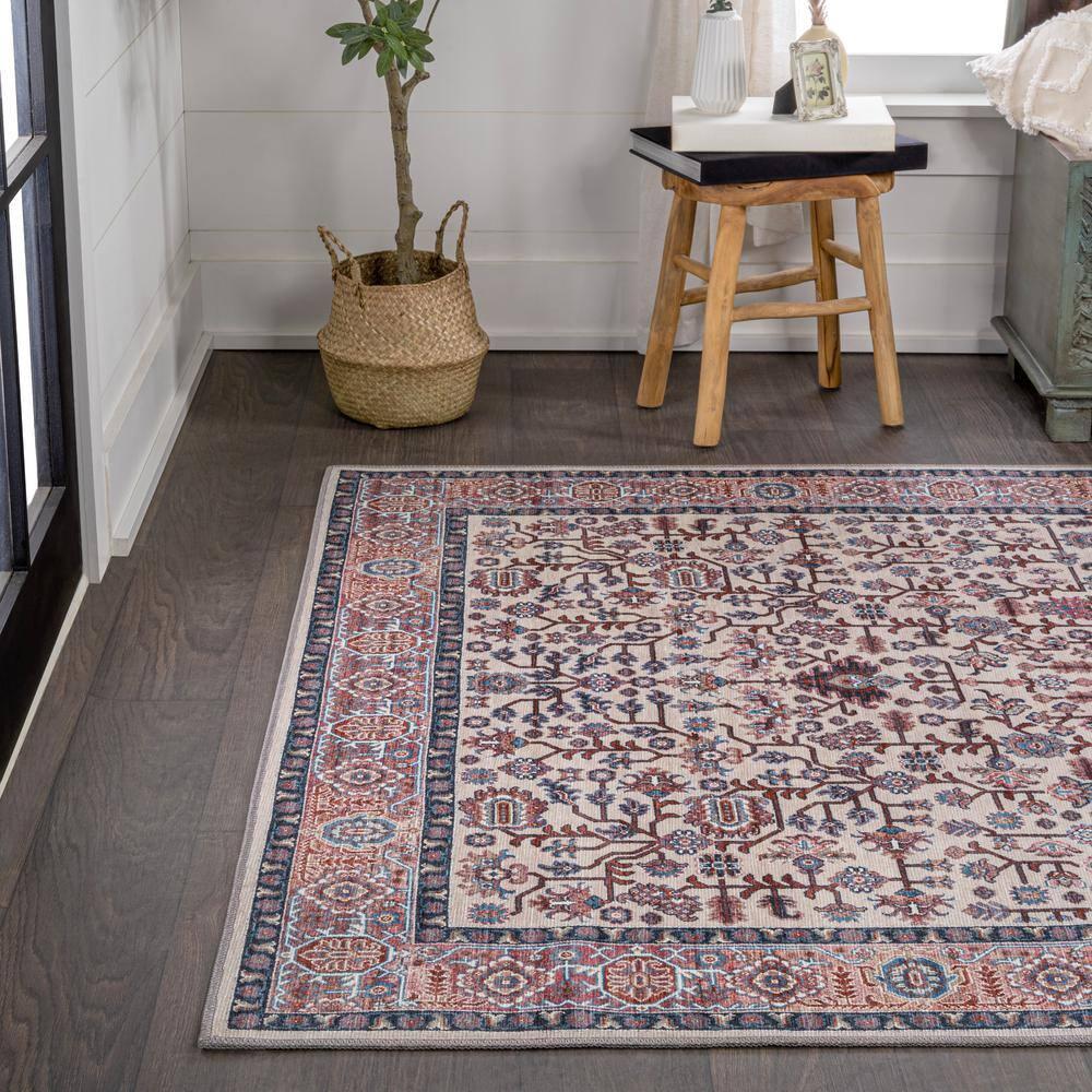 Kemer All-Over Persian Machine-Washable Beige/Red/Blue 3 ft. x 5 ft. Area Rug - JONATHAN Y