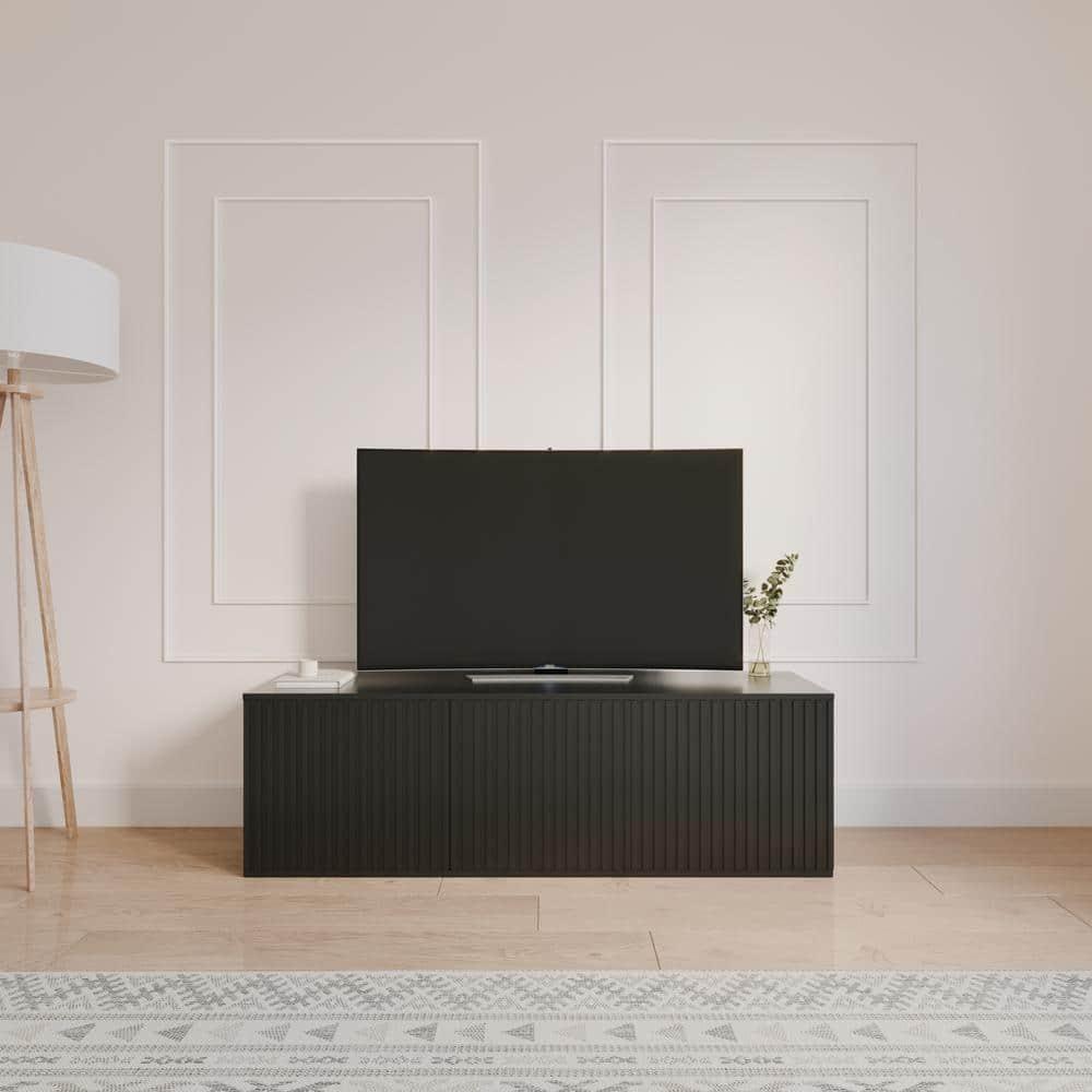 Trelisse Black 60 in. TV Stand Fits TVs Upto 70 in. with 3-Doors