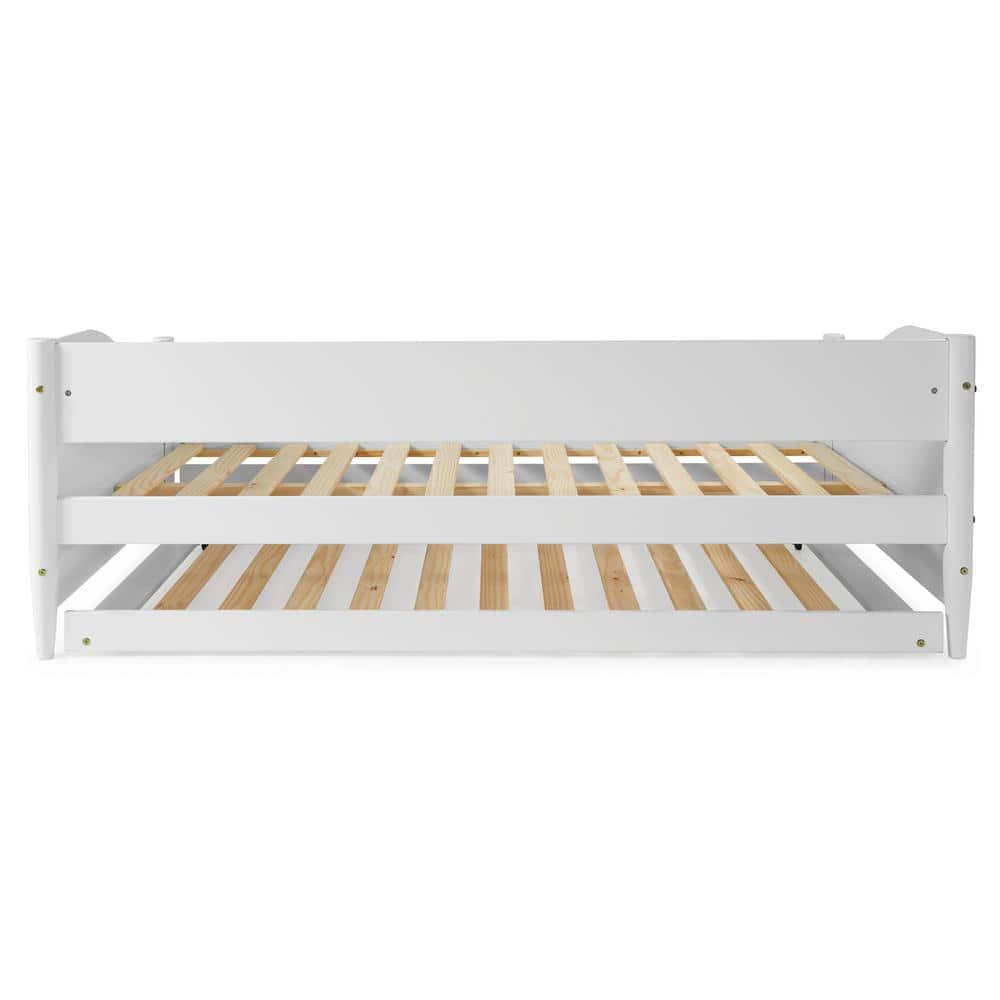 Mid Century Classic Twin Size Day Bed with Trundle White Finish