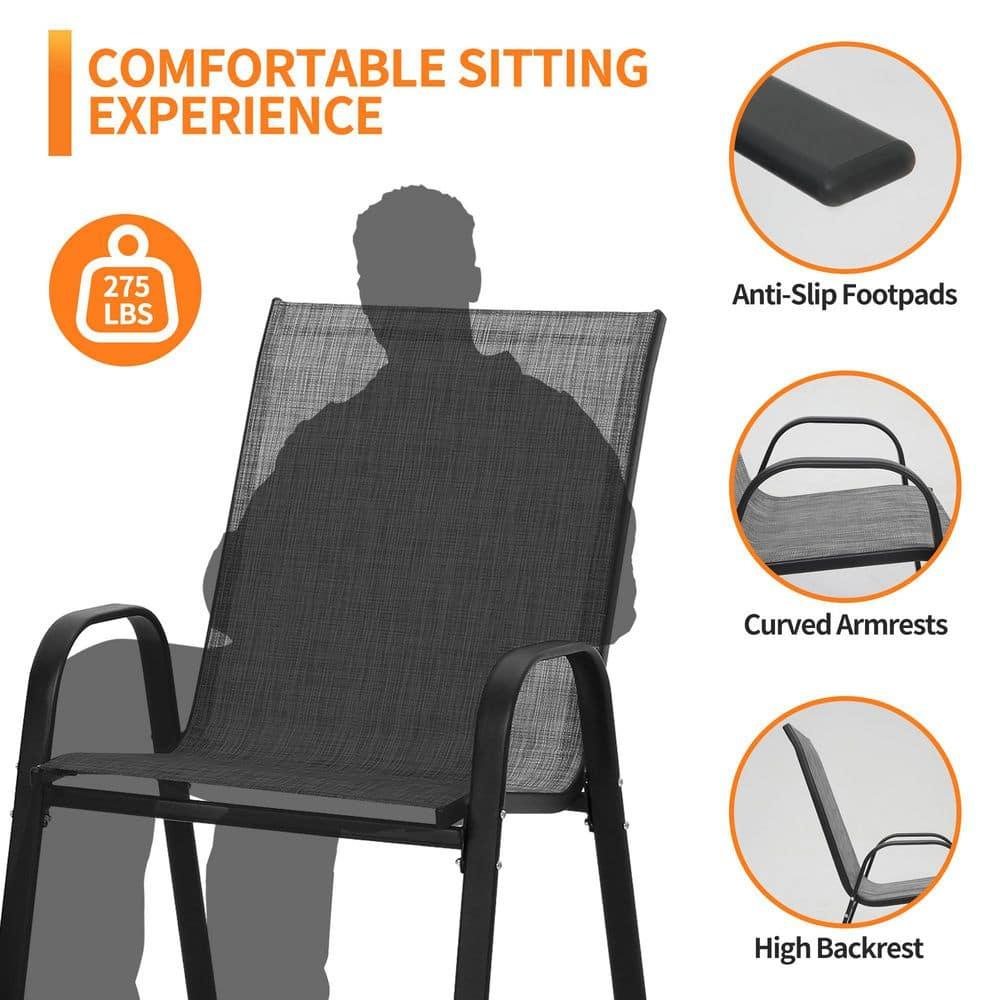 Amopatio Patio Chairs Set of 2, Outdoor Stackable Dining Chairs for All Weather, Breathable Garden Outdoor Furniture for Backyard Deck, Black