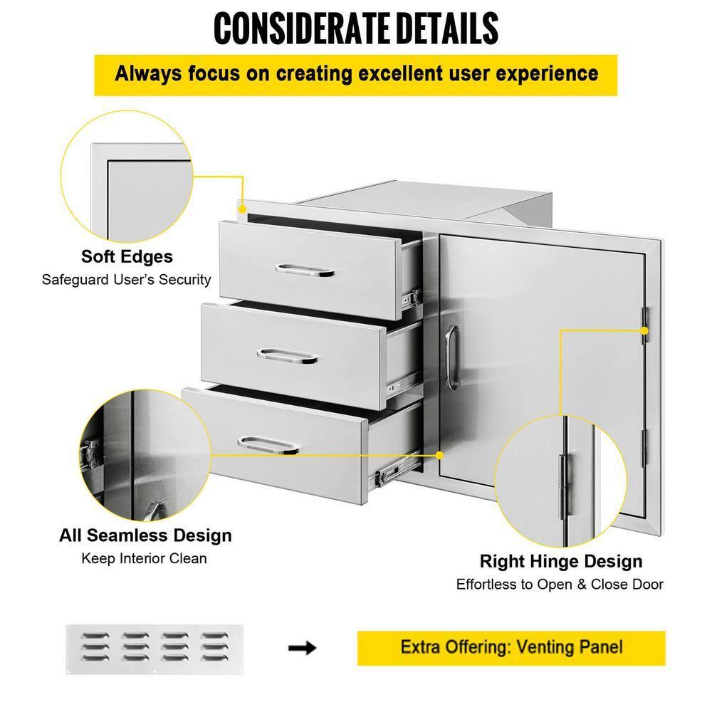 Outdoor Kitchen Drawers Stainless Steel BBQ Access Drawers with Handle 38.1 in. W x 22.6 in. H x 20.8 in. D