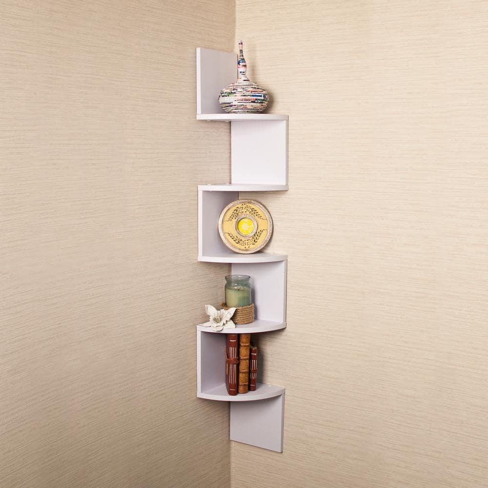 Danya B. 48.5" x 7.7" Corner Zig Zag Decorative Wall Shelf White: Modern Laminated MDF, 5-Tier Storage