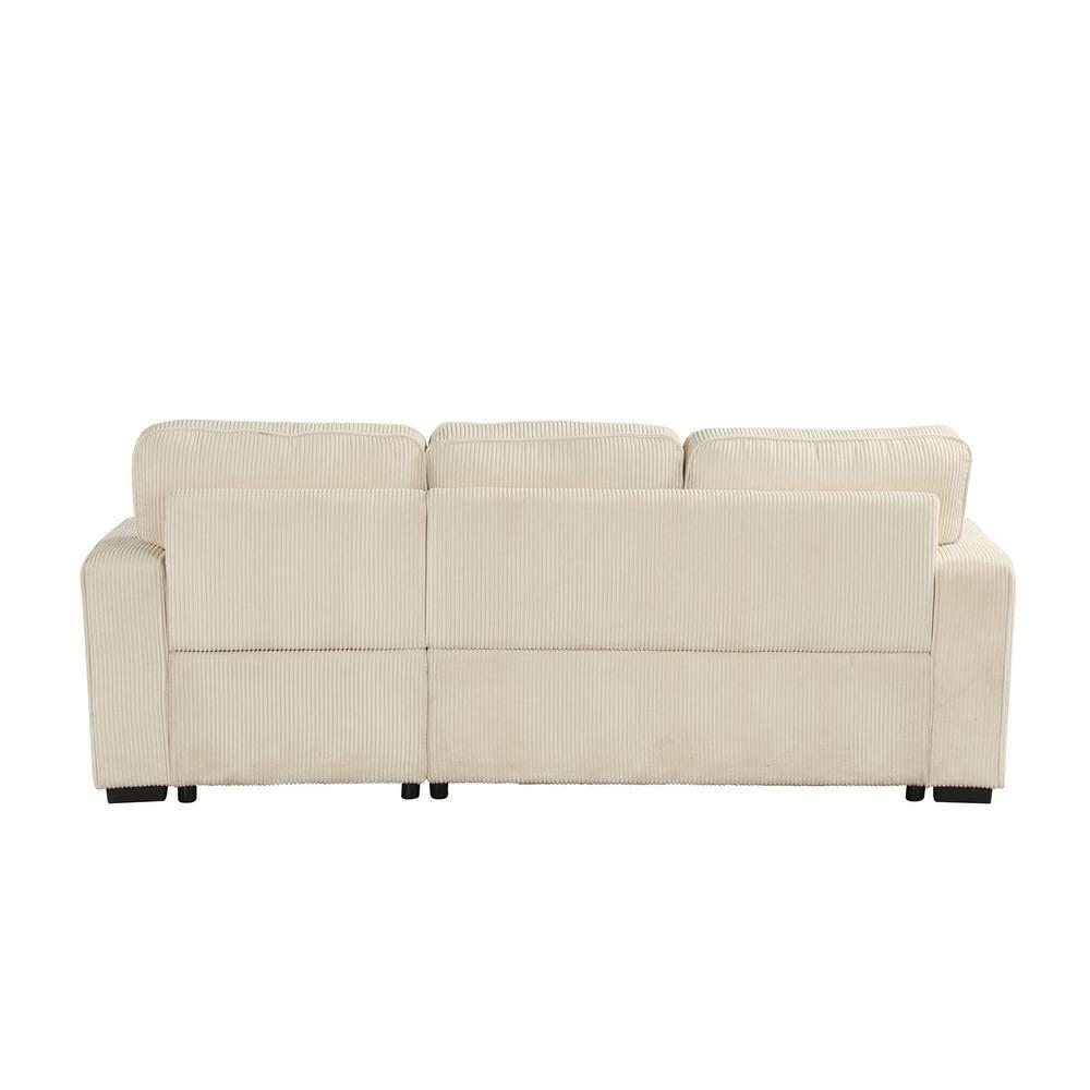 HOMES: Inside + Out Paeke Sleeper Sectional Sofa Corduroy with Storage Chaise and Reversible Beige