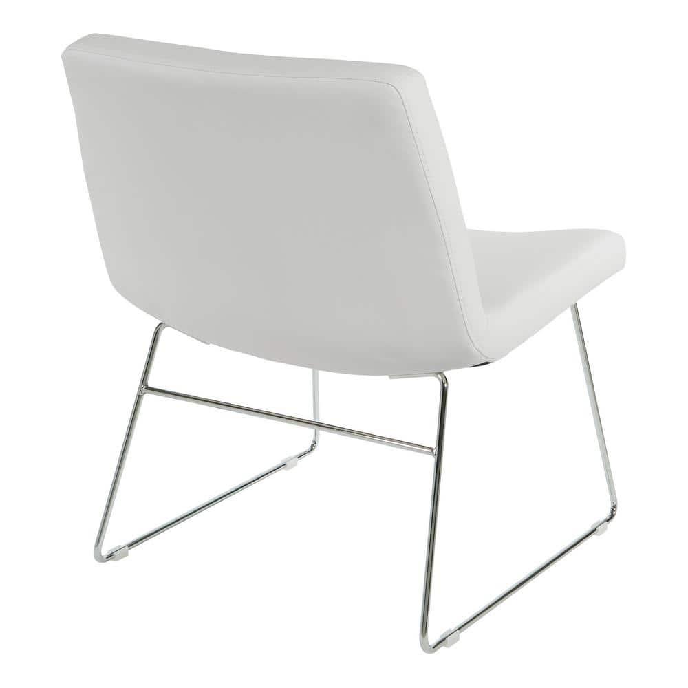 Thompson Chair in White Faux Leather with Chrome Sled Base