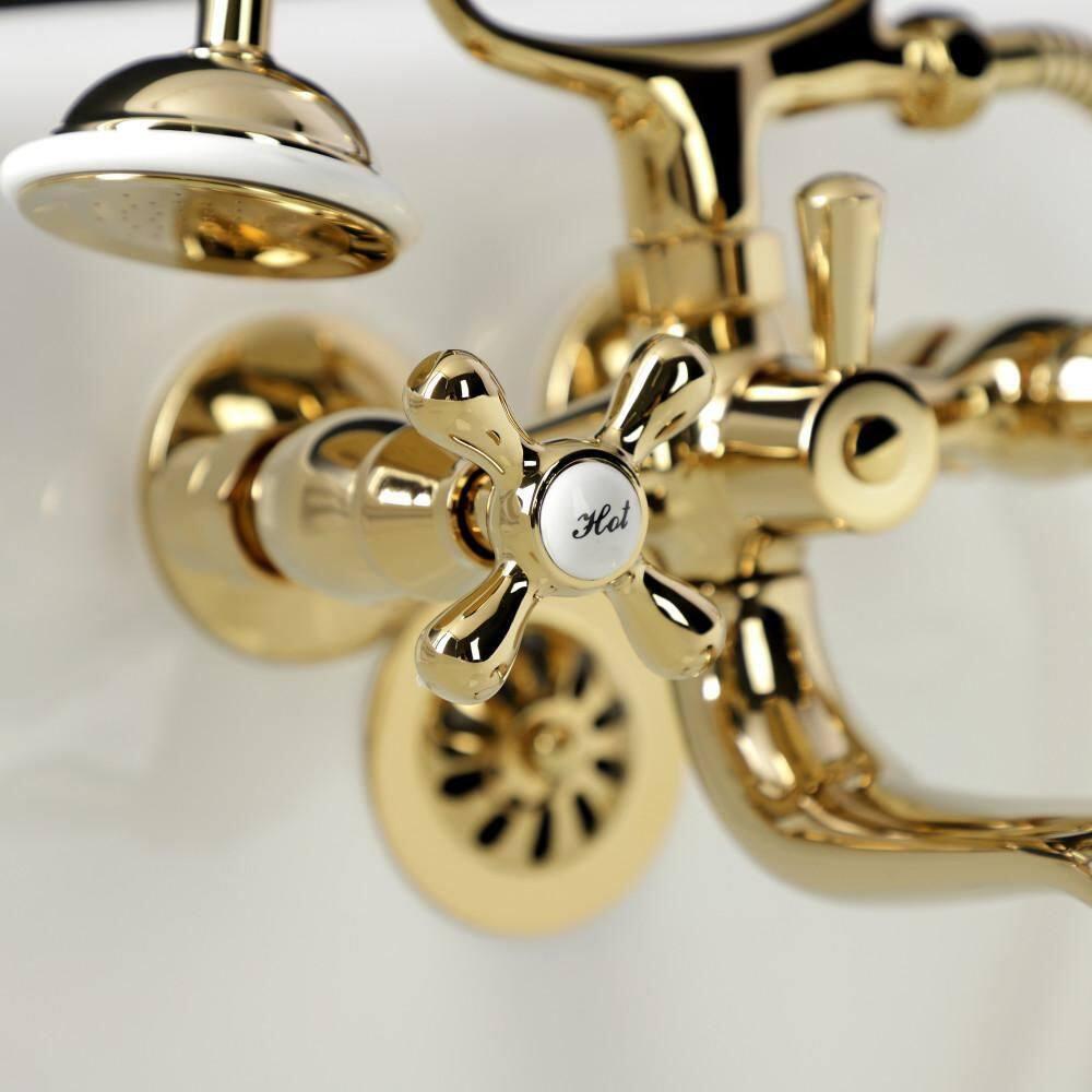 Kingston Brass Kingston Brass Kingston Three-Handle 2-Hole Tub Wall Mount Clawfoot Tub Faucet with Handshower KS225ORB