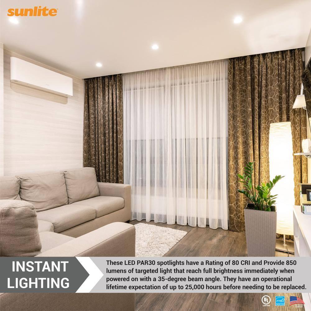 Sunlite LED PAR30 Long Neck Light Bulb, 9 Watt (75W Equiv), Medium E26 Base, Dimmable, Frosted, UL Listed, 4000K Cool White, 6-Pack