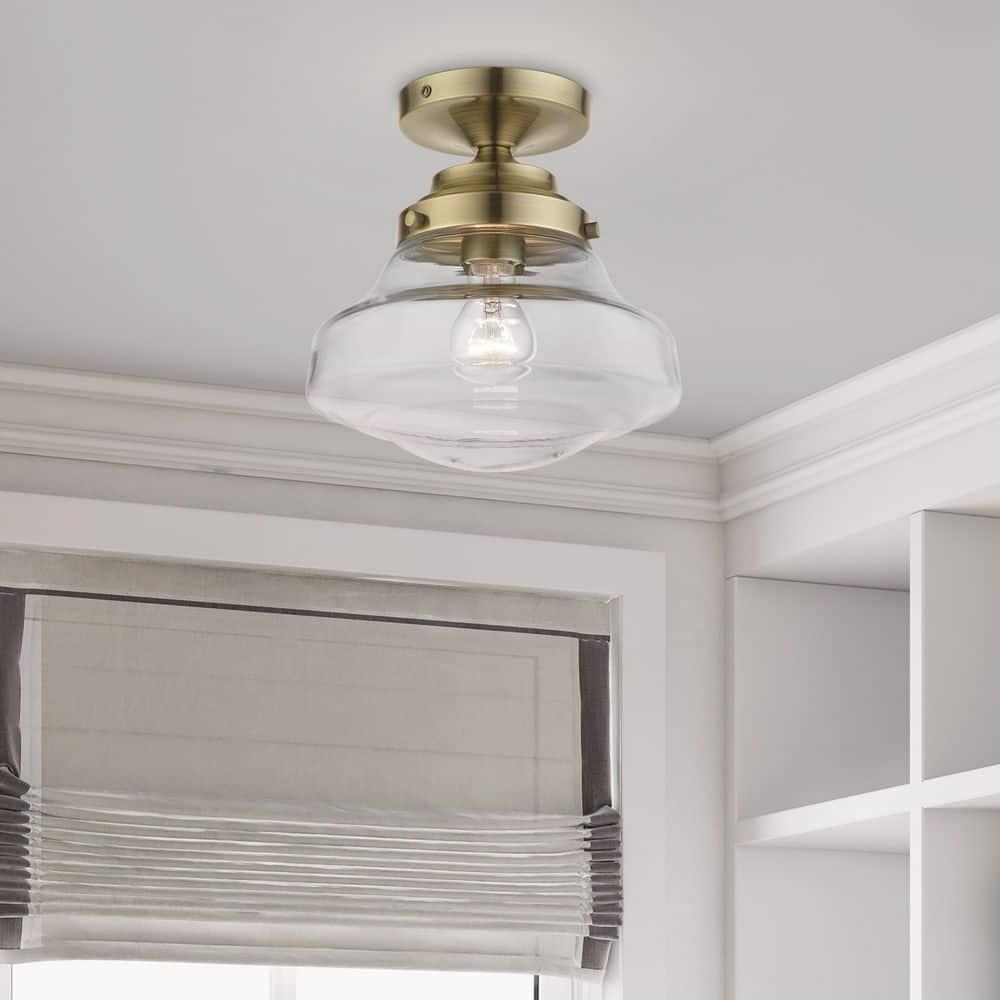 Livex Lighting Avondale 1 - Light Semi-Flush Mount in  Antique Brass
