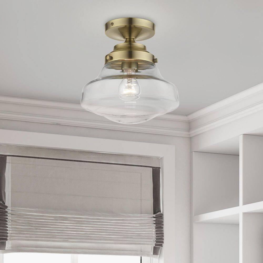 Livex Lighting Avondale 1 - Light Semi-Flush Mount in  Antique Brass