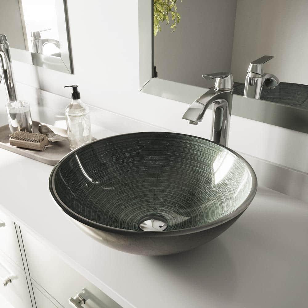 Russet Glass 17" L 17" W 6" H Round Vessel Bathroom Sink