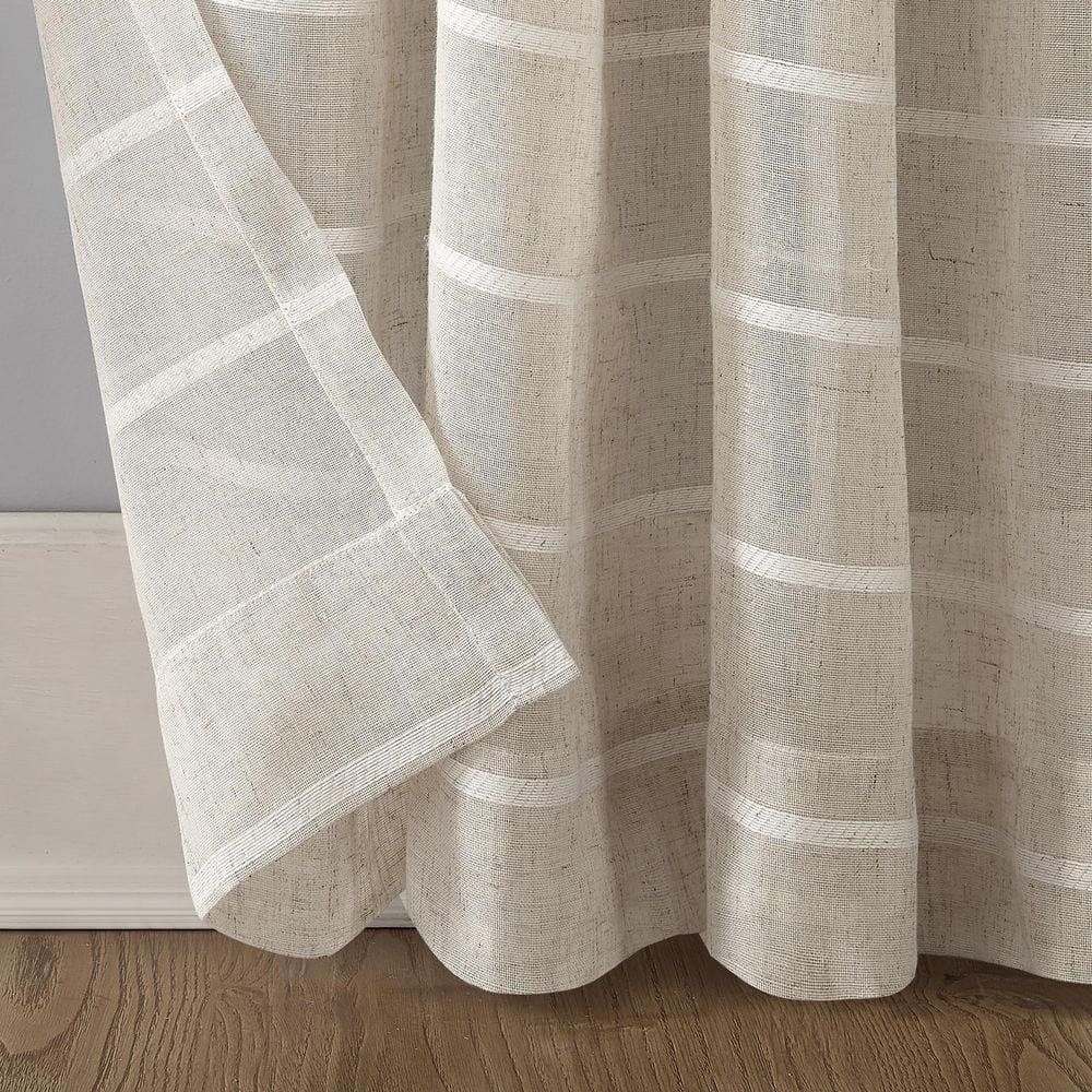 Clean Window Aso Twill Stripe Anti-Dust Linen Blend Sheer Curtain Panel