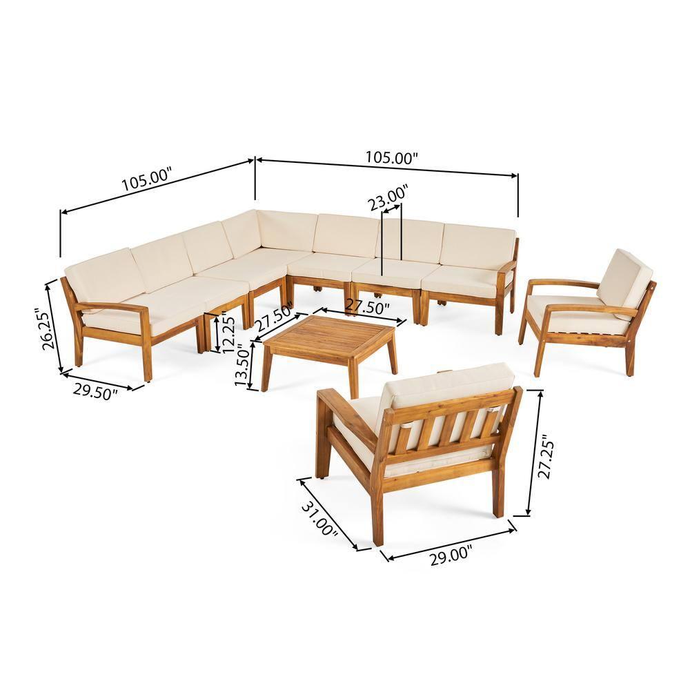 AllModern Pazel Acacia 8 - Person Modular Patio Conversation Sets with Cushions