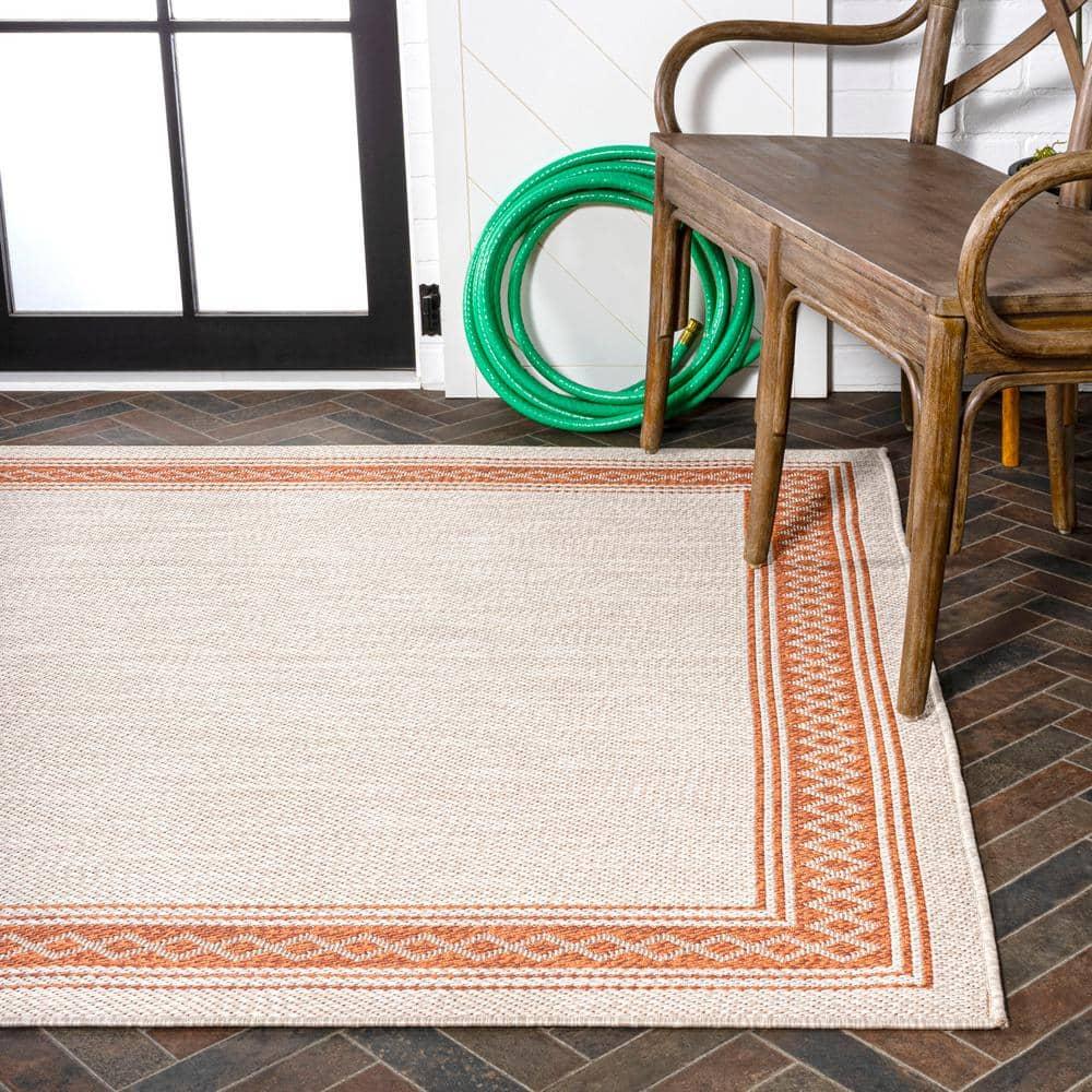 3' x 5' Lucia Classic Diamond Border Indoor/Outdoor Area Rug, Cream/Orange - JONATHAN Y