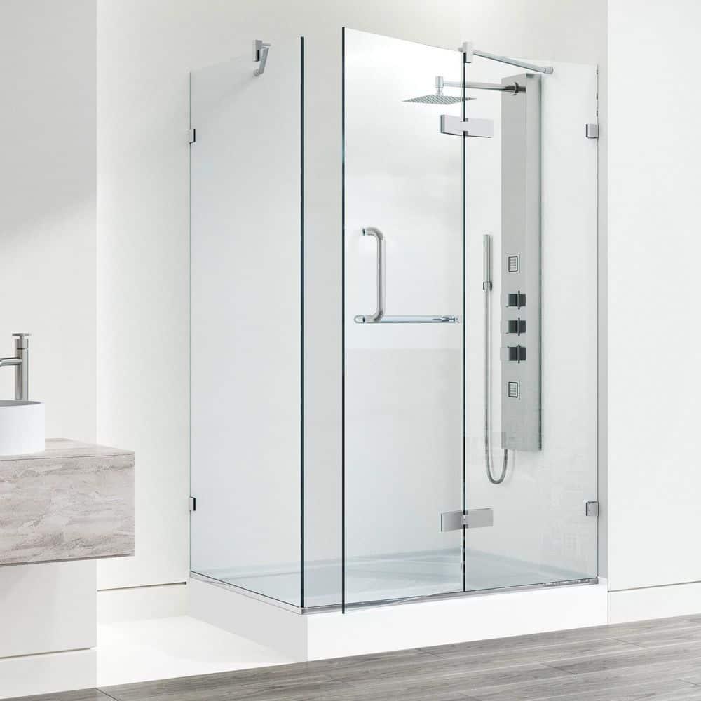 Monteray 48" W x 32" D x 79" H Hinged Frameless Shower Enclosure with 3/8Clear Glass & Base