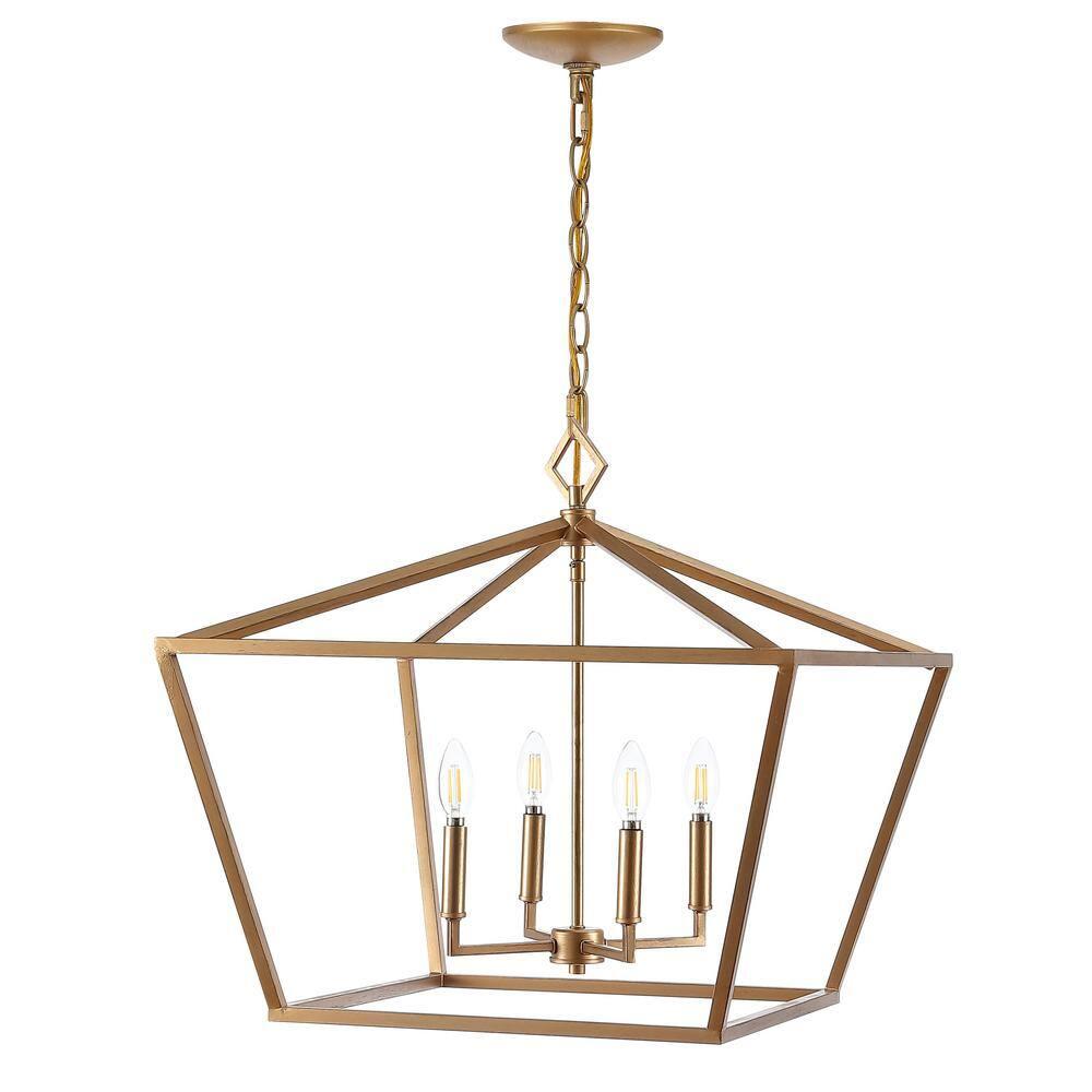 Gatsby 23" 4-Light Adjustable Iron Rustic Glam LED Pendant, Gold