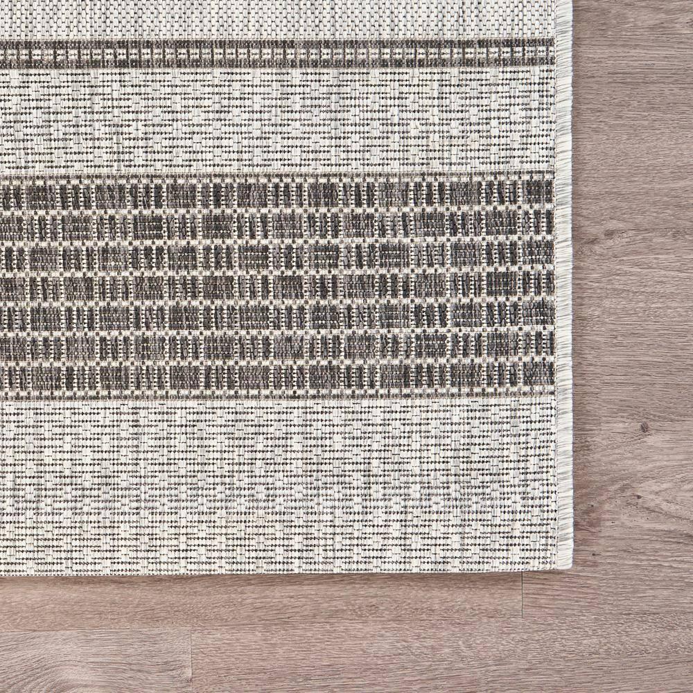 Grey and Black Stripe Synthetic Rectangular Rug