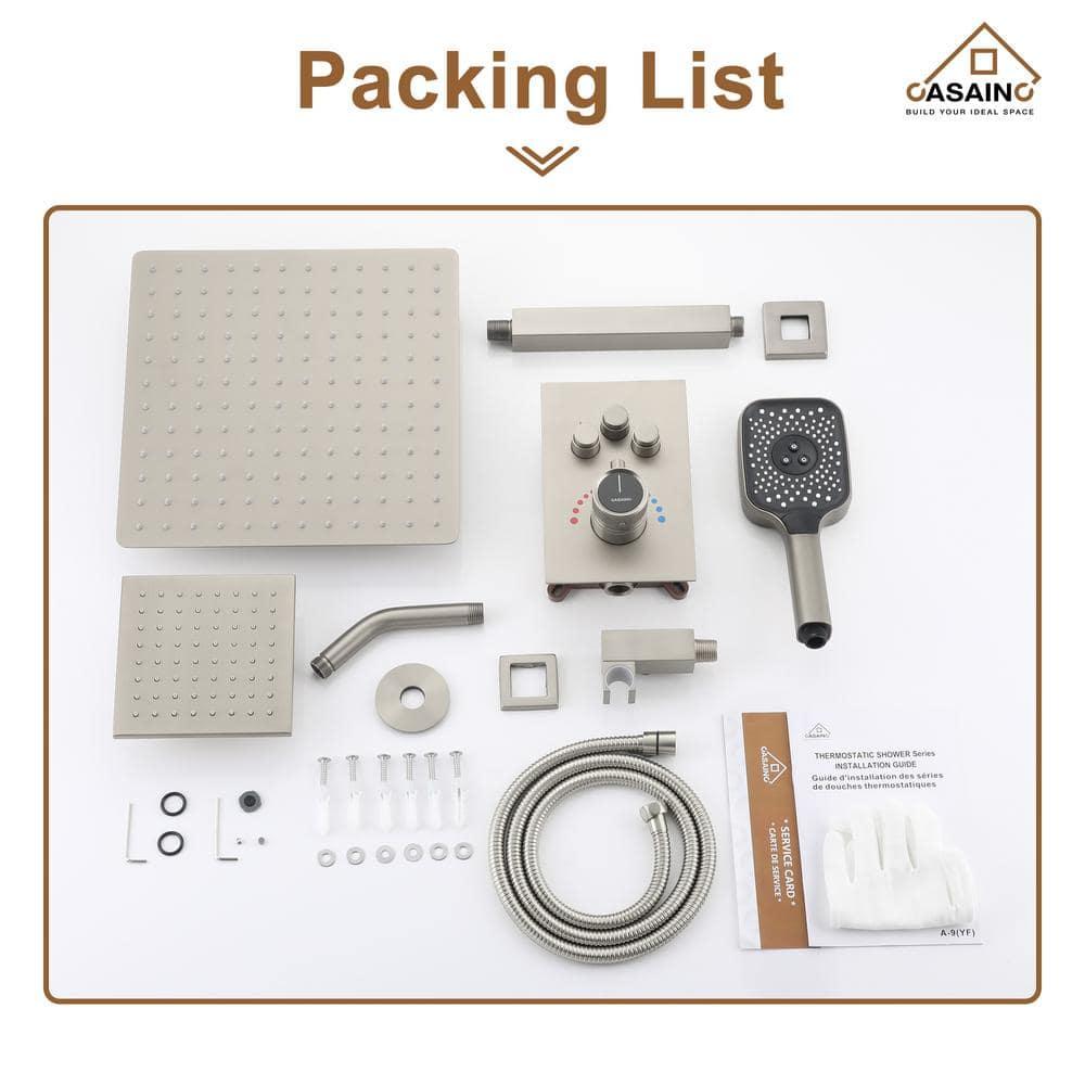 Rainfall Symphony 12inch 3-Function Dual Shower Head Thermostatic Shower System with 3 Sprays Handheld