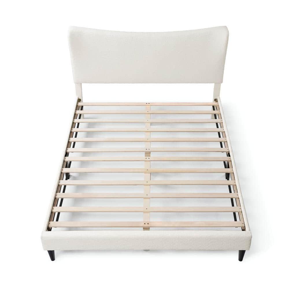 24/7 Shop At Home Queen Heartwild Modern Boucle Upholstered Wingback Platform Bed White