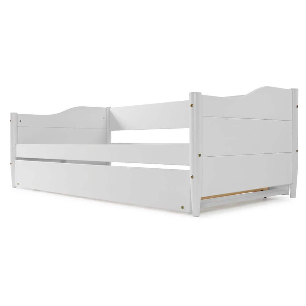 Mid Century Classic Twin Size Day Bed with Trundle White Finish