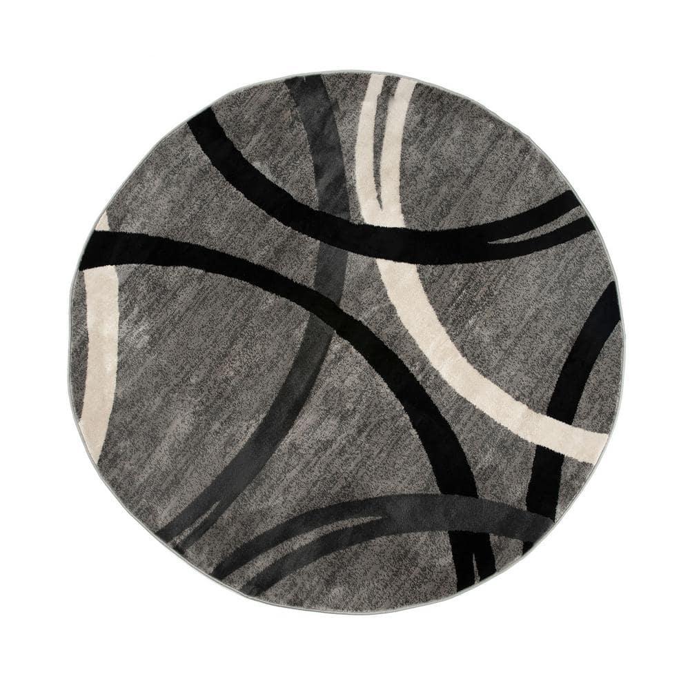 World Rug Gallery Contemporary Abstract Circles Design Area Rug - GRAY 8' Round