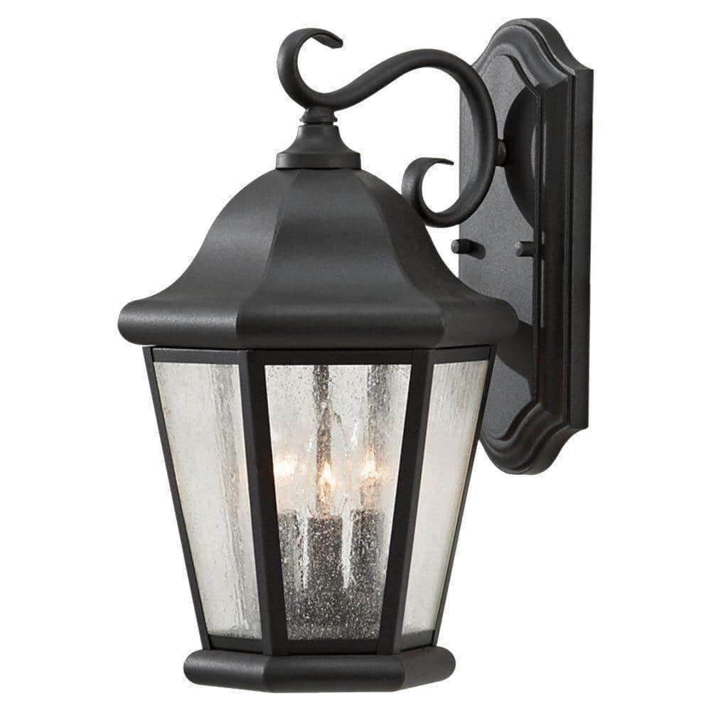 Feiss Sea Gull Lighting OL5902BK Martinsville Large Three Light Outdoor Wall Lantern, Black, 10"W x 17"H